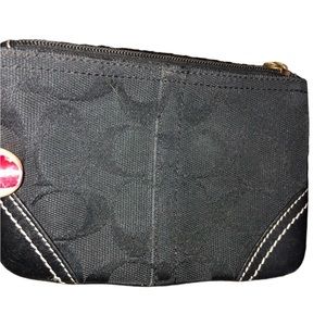Coach black monogram wristlet canvas leather trim & hang tag